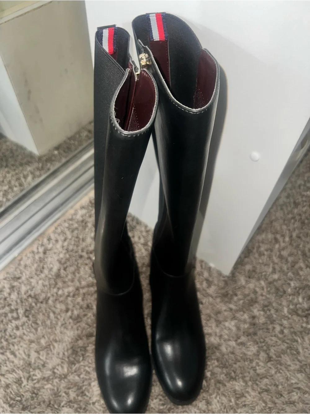 Black Knee-High Women's Riding Boots with Gold Accent *** FLASHH SALEEE***